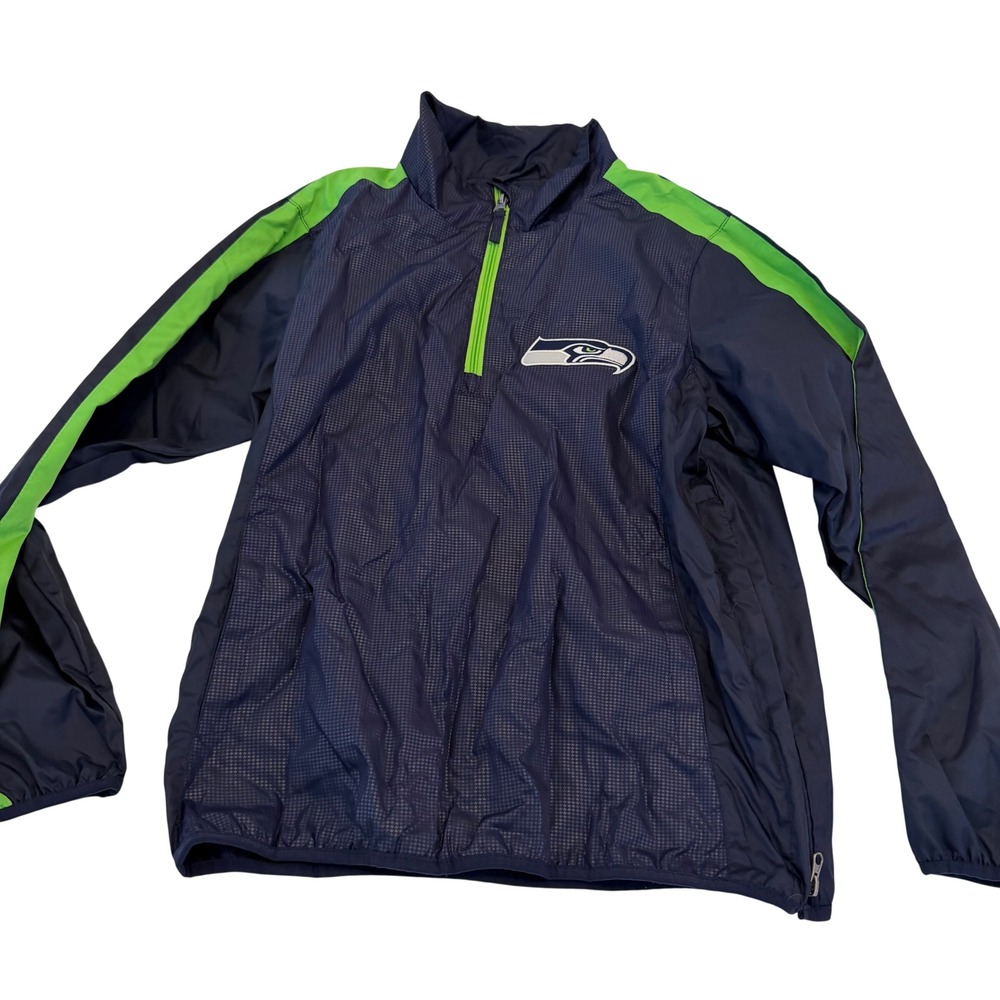 NFL Seattle Seahawks Youth Medium Quarter Zip Windbreaker Jacket Navy Green